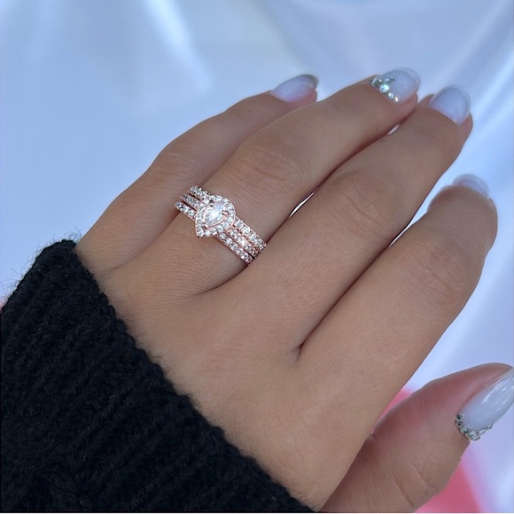 Rose Gold Plated 925 Sterling Silver Simulated Diamond Engagement Stackable Ring - Picture 9 of 14